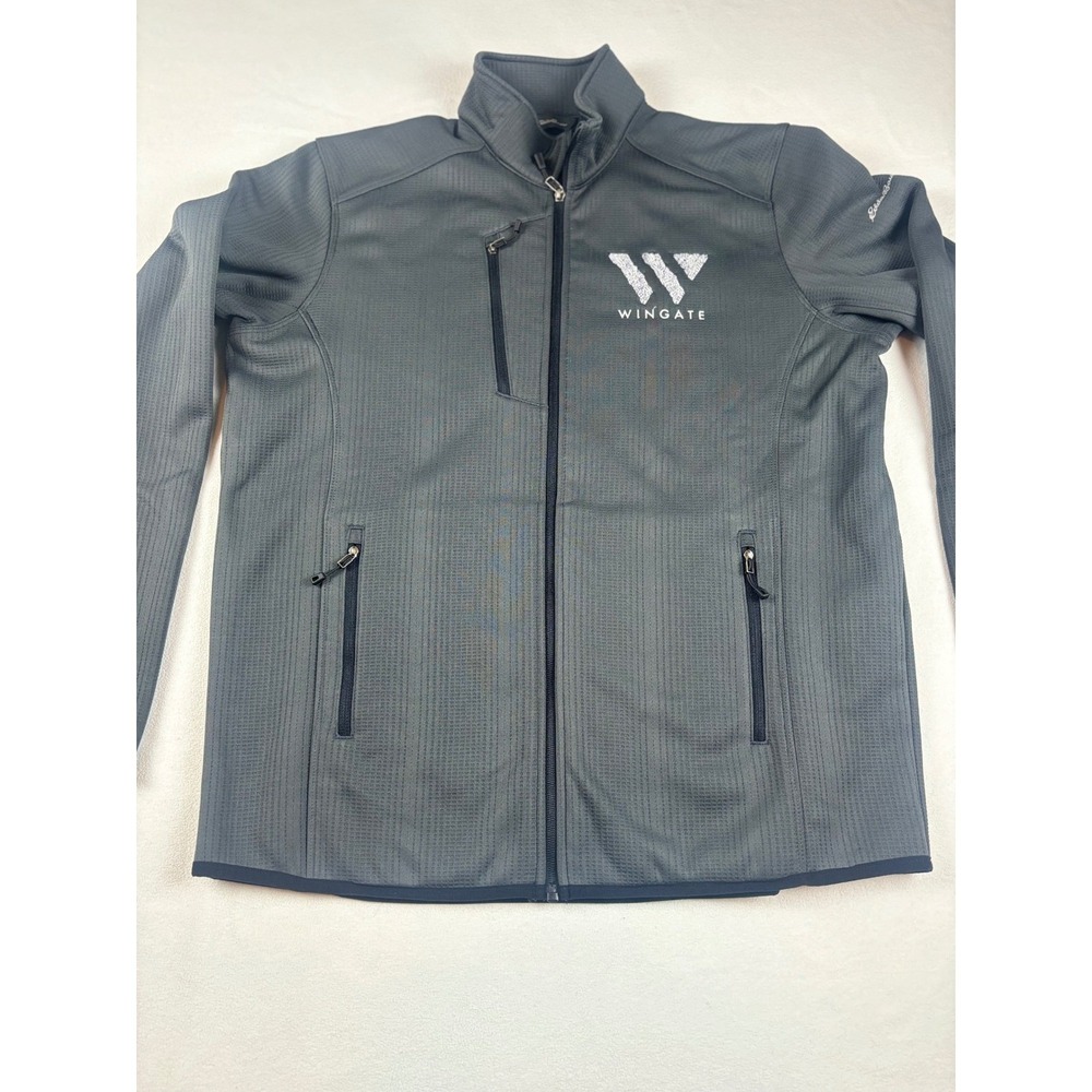 Eddie Bauer Mens Full Zip Grid Fleece Jacket Gray Wingate Logo Size Large